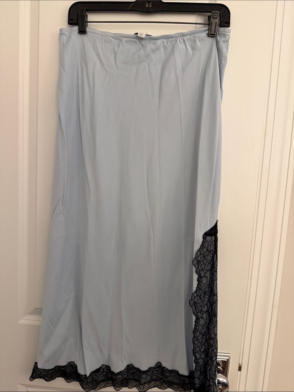 Topshop Light Blue Maxi Skirt with Black Lace Side Panel